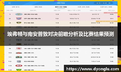 埃弗顿与南安普敦对决前瞻分析及比赛结果预测